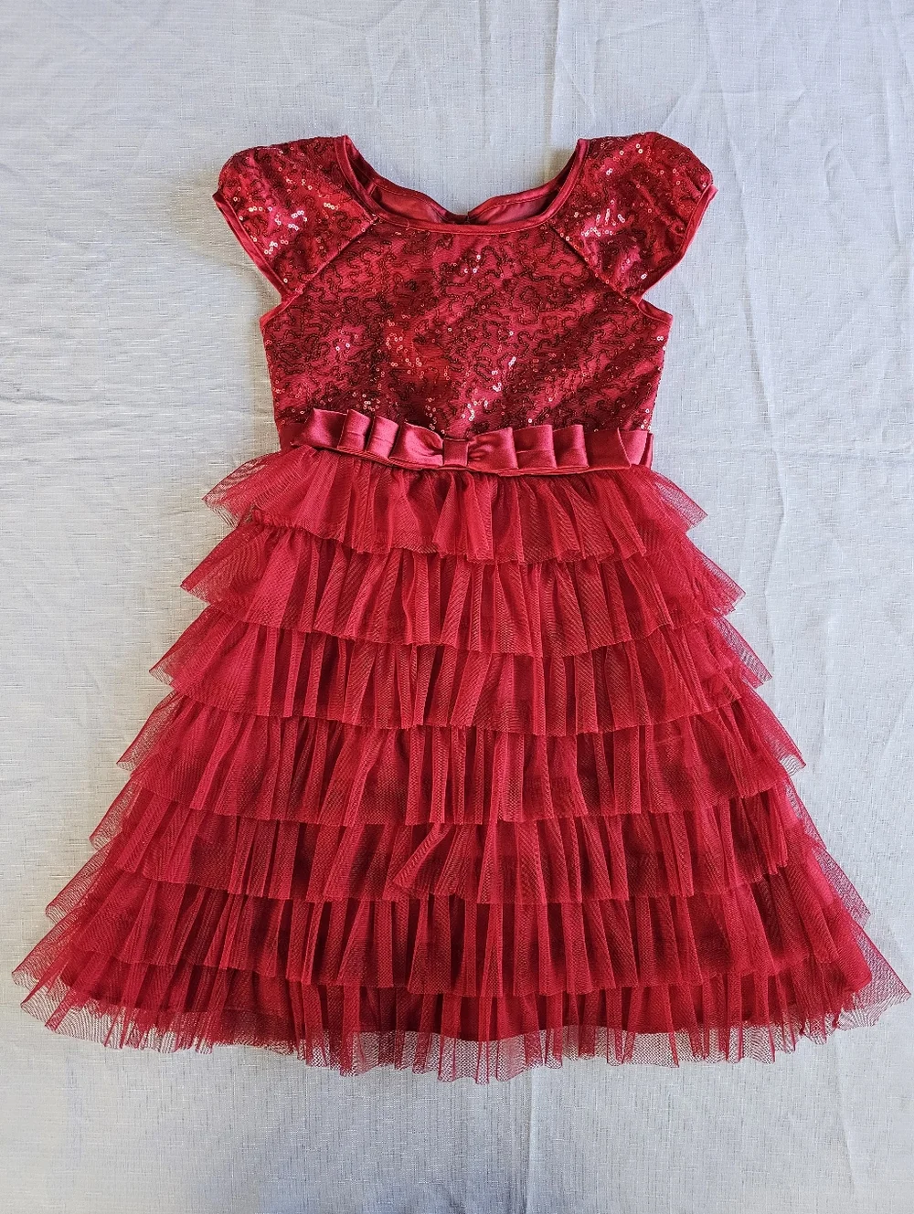 Jona Michelle Girls Red Formal Sequin &  Layered Tulle Fancy Party Dress Size 7